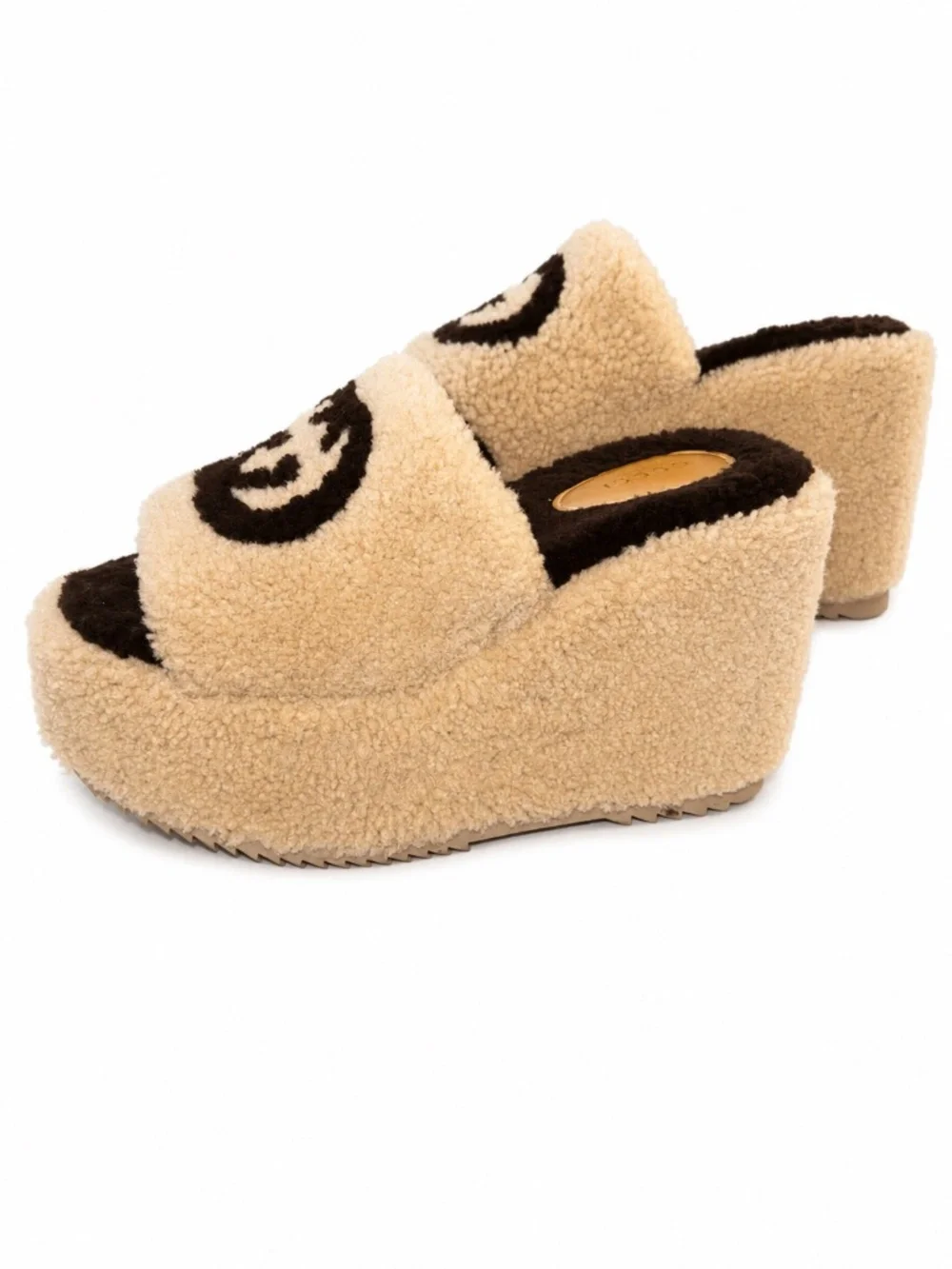 Gucci GG Terry Platform Slide Sandals Beige Brown
